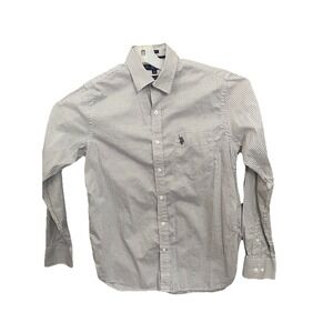 US Polo Assn Mens Shirt Button Down Large White Long Sleeve Checked Relaxed Fit